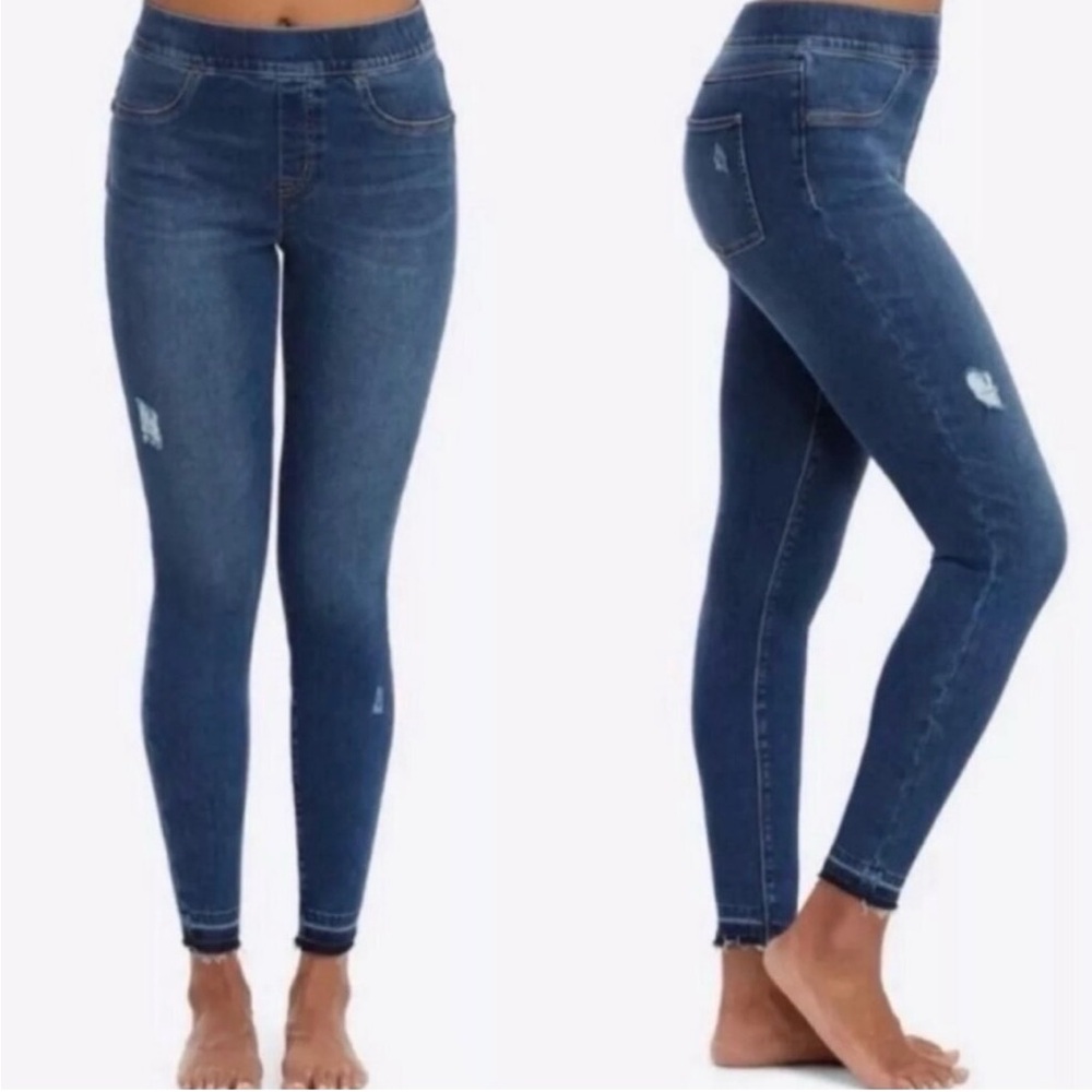 Spanx lightly distressed denim pullon jean leggings medium